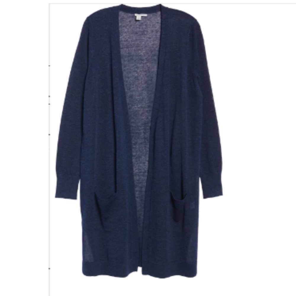 New Small Petite Halogen Long Linen Blend Cardigan Sweater Navy
